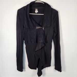 Free People We The Free Boho Distressed Zip-Up Cardigan Jacket XS Black